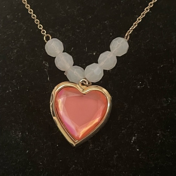 16” Cat & Jack necklace & 1” double sided bezel set pink enamel heart pendant - Picture 1 of 14